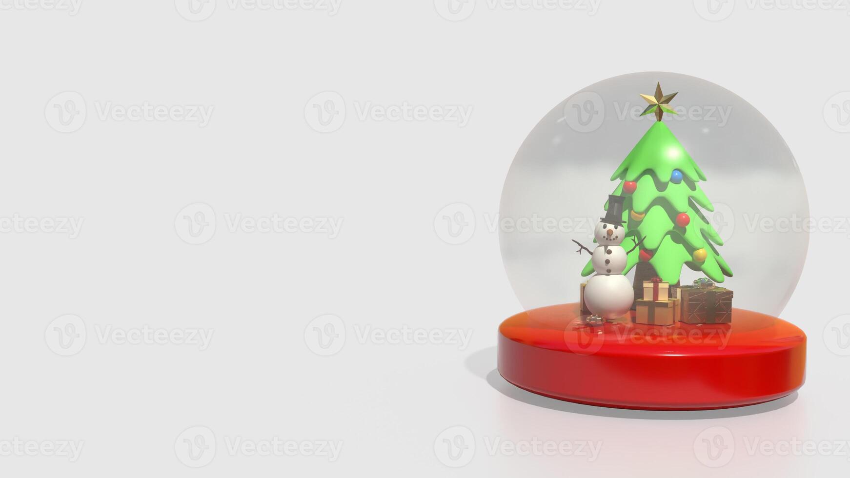 The Snow man in glass ball and gift box for holiday and celebration concept 3d rendering. photo