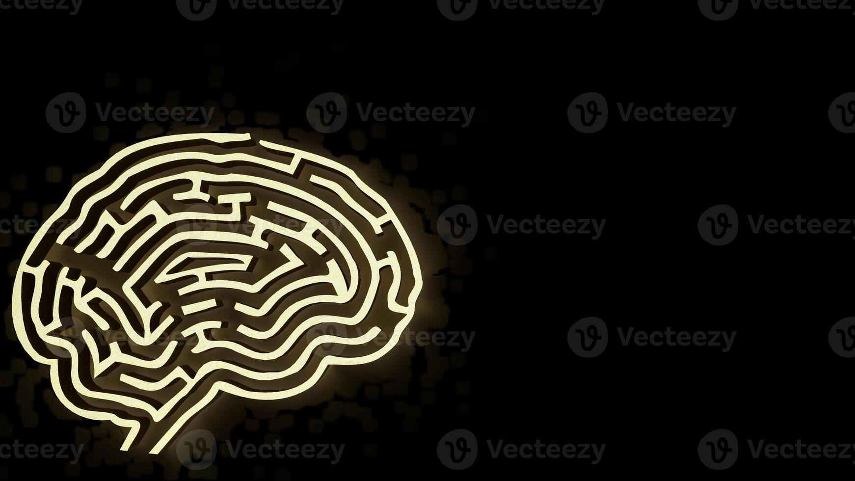 The Gold Brain maze on Black background for sci or creative concept 3d rendering. photo