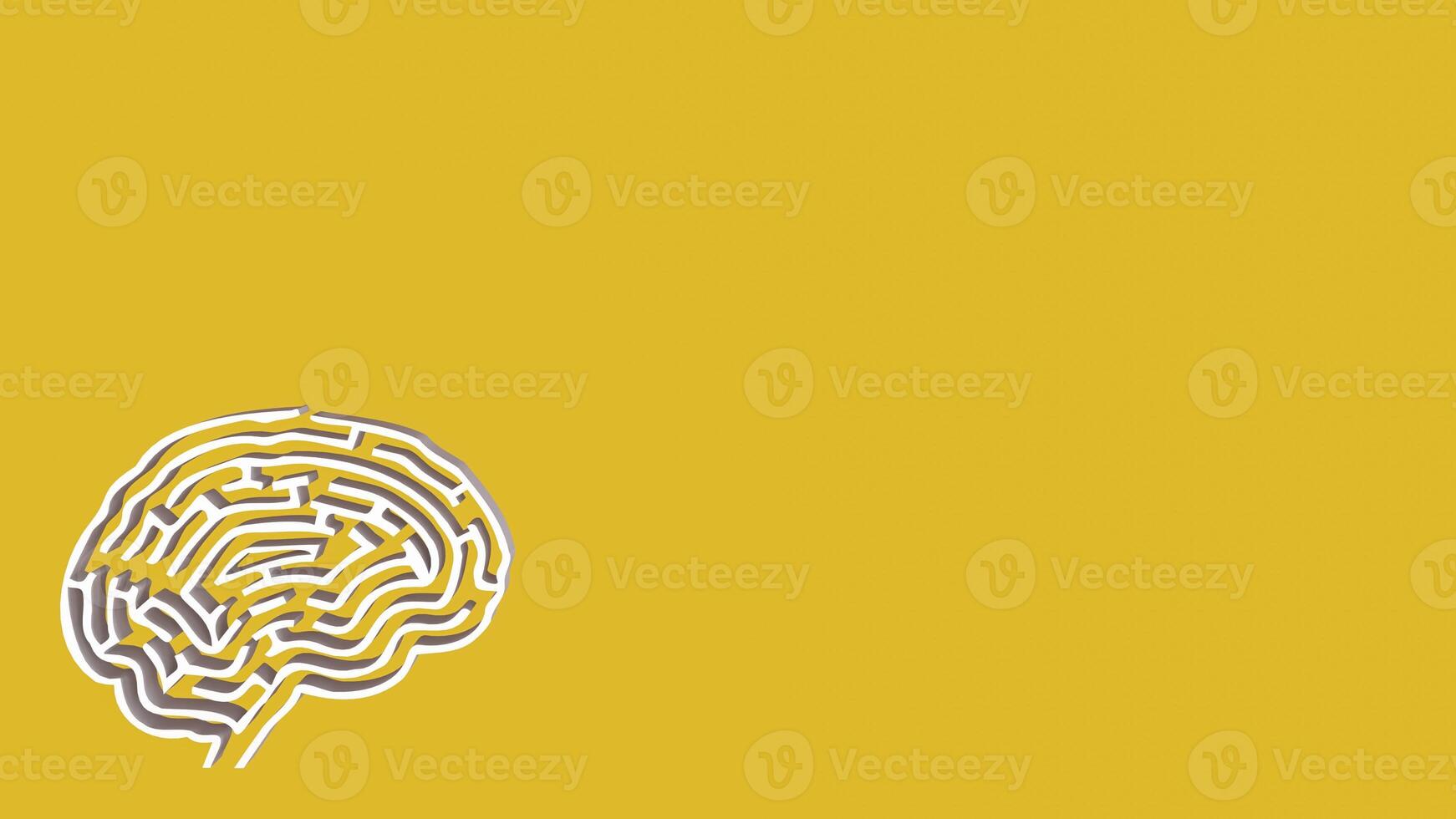 The White Brain maze on Yellow background for sci or creative concept 3d rendering. photo