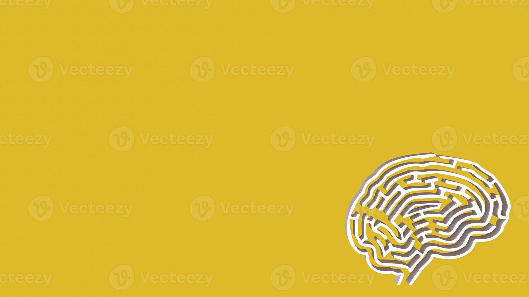 The White Brain maze on Yellow background for sci or creative concept 3d rendering. photo