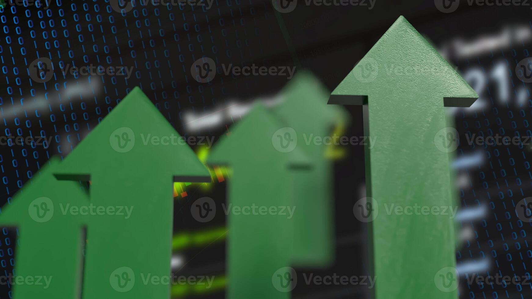 The Green arrow up on Business background 3d rendering. photo
