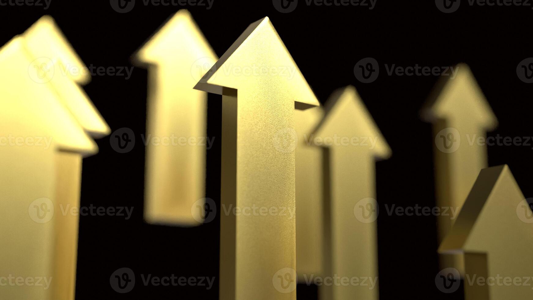 The gold arrow up on black background 3d rendering. photo