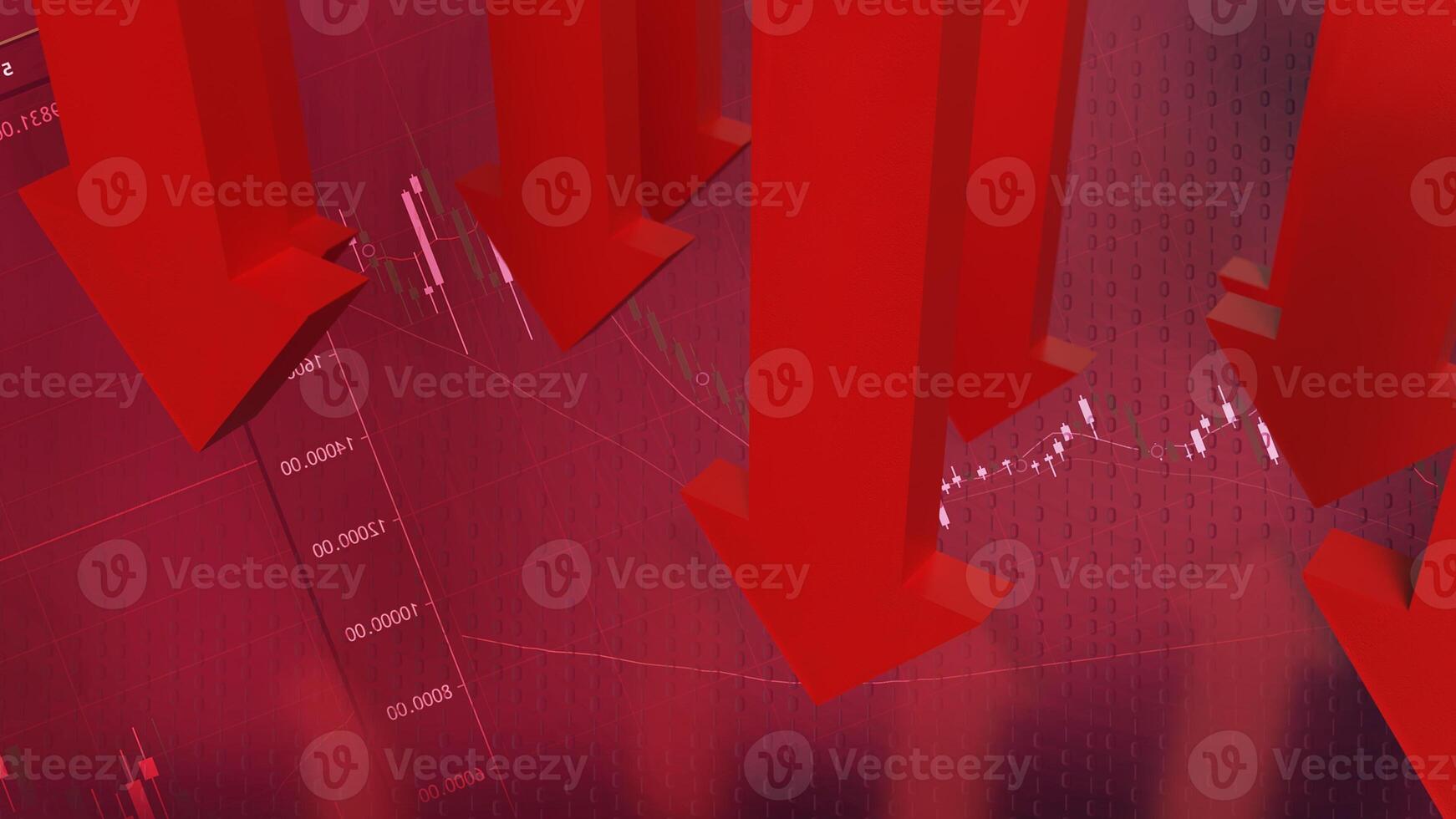 The Red arrow Down on Business background 3d rendering. photo