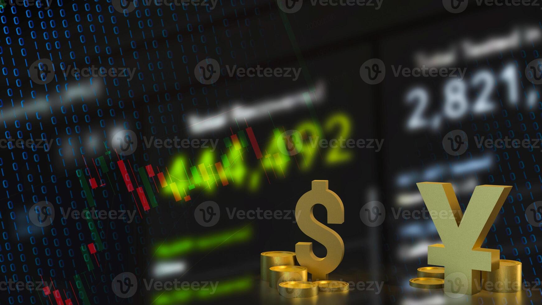 The Gold yuan and dollar symbol for Business concept 3d rendering. photo