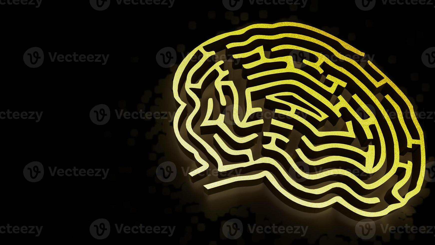 The Gold Brain maze on Black background for sci or creative concept 3d rendering. photo