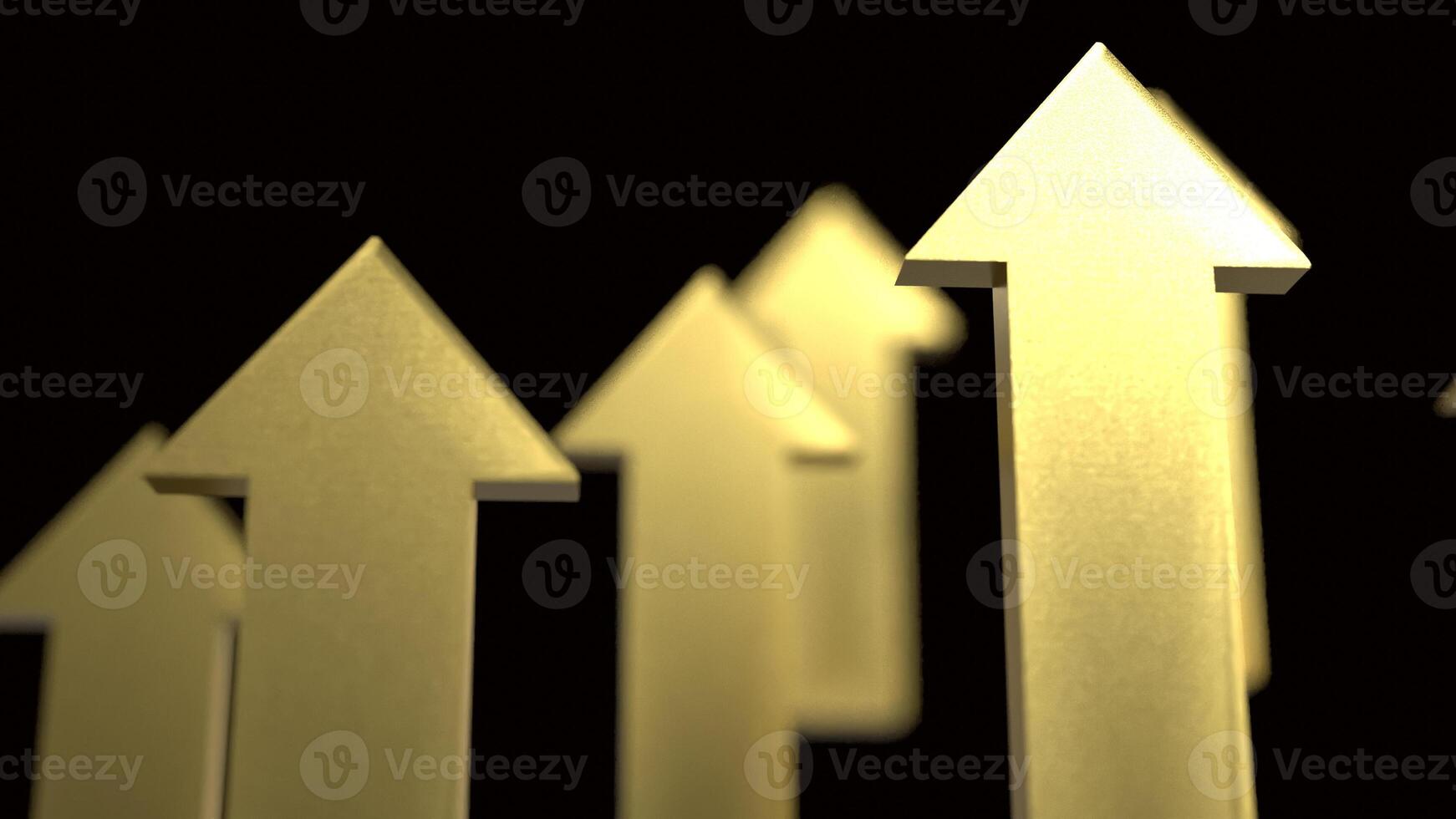 The gold arrow up on black background 3d rendering. photo