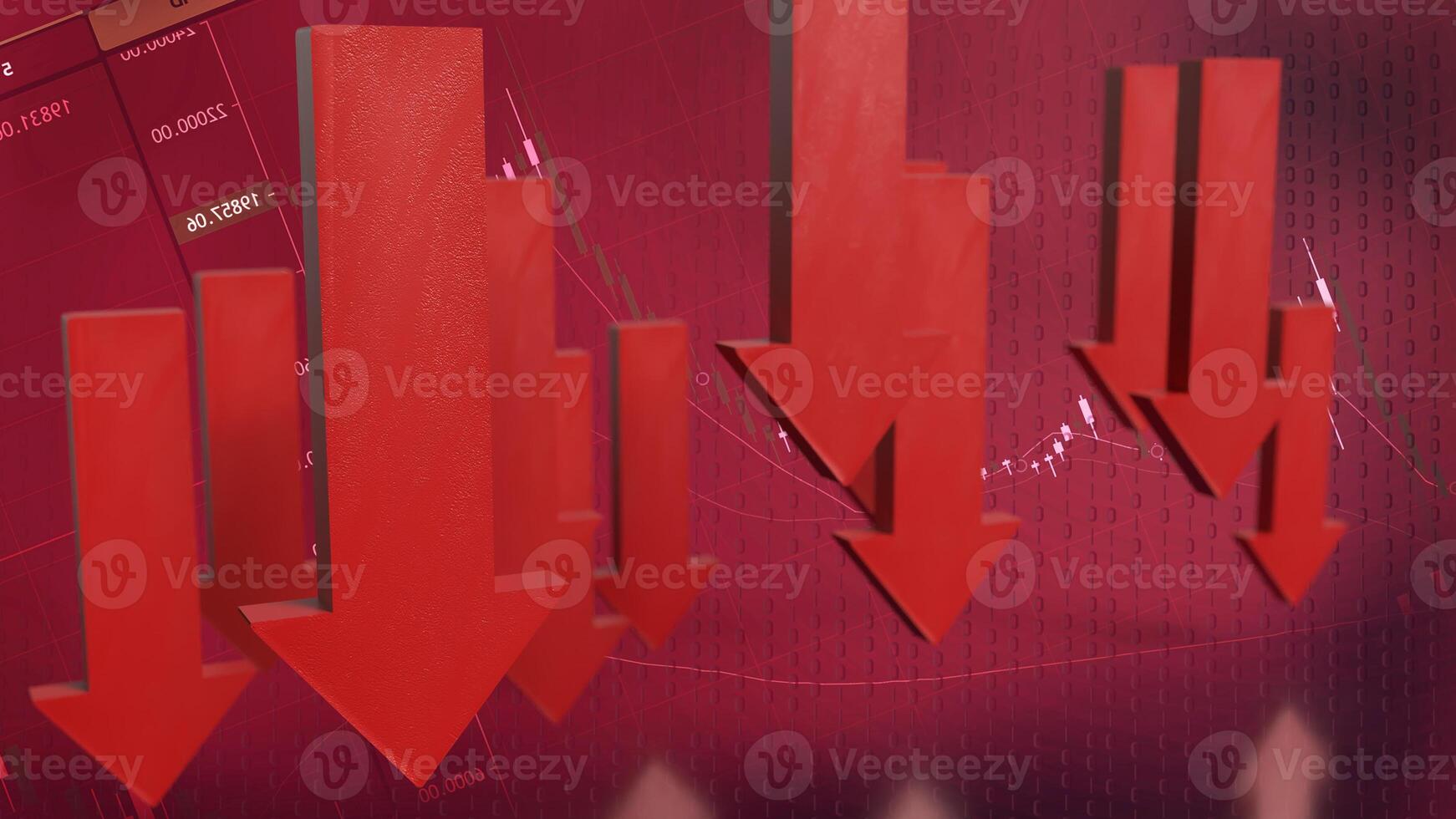 The Red arrow Down on Business background 3d rendering. photo