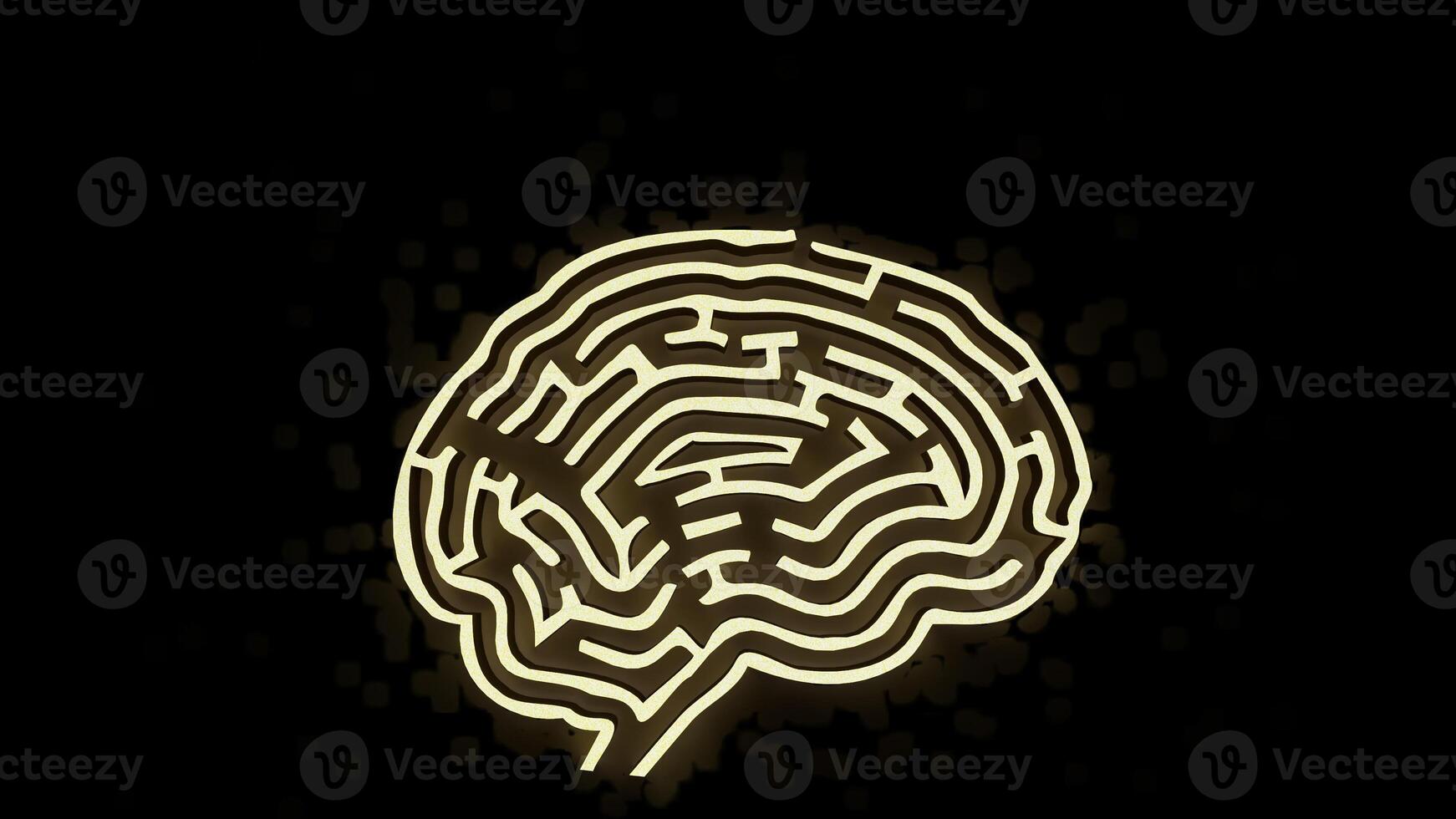 The Gold Brain maze on Black background for sci or creative concept 3d rendering. photo