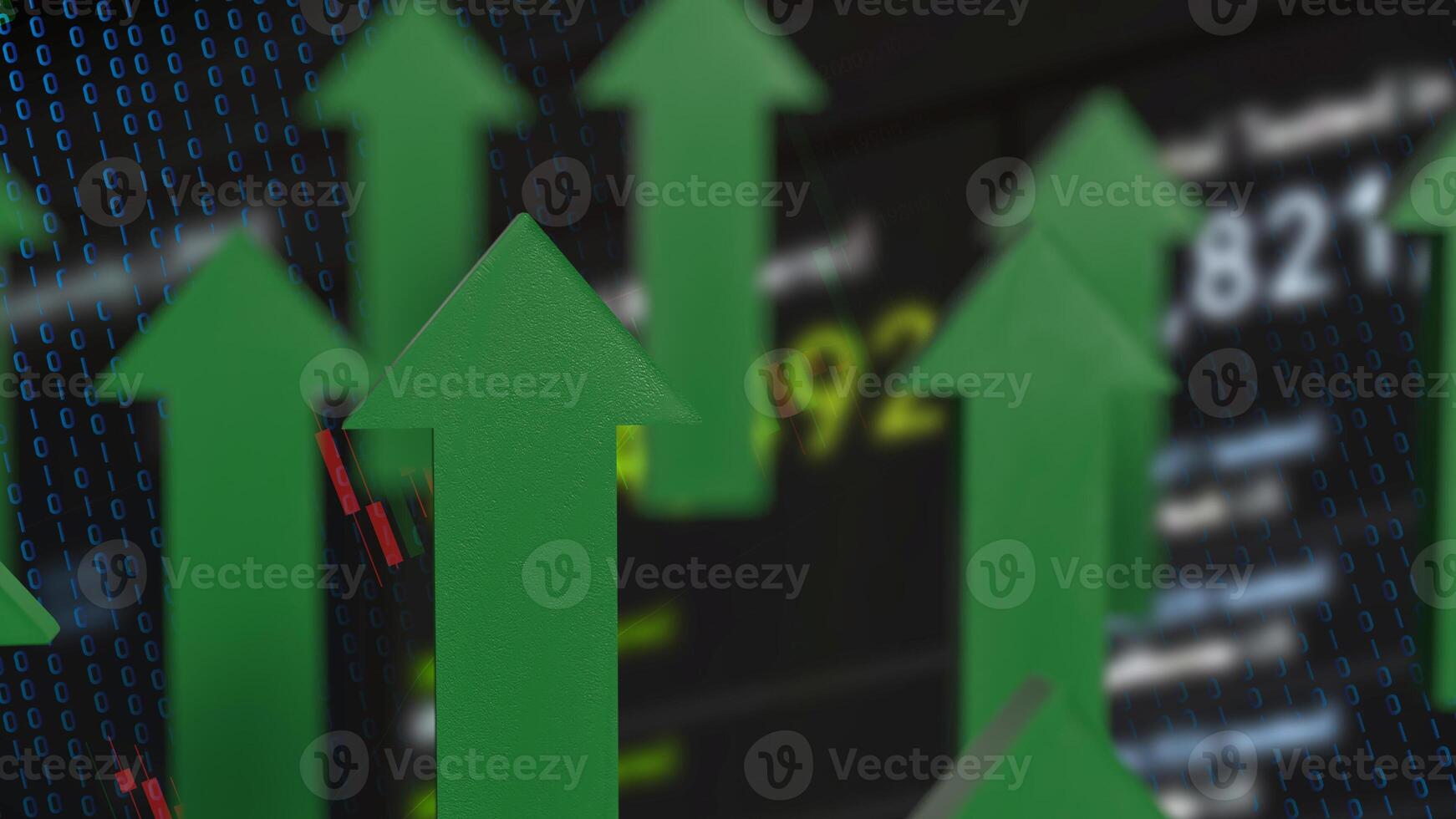 The Green arrow up on Business background 3d rendering. photo