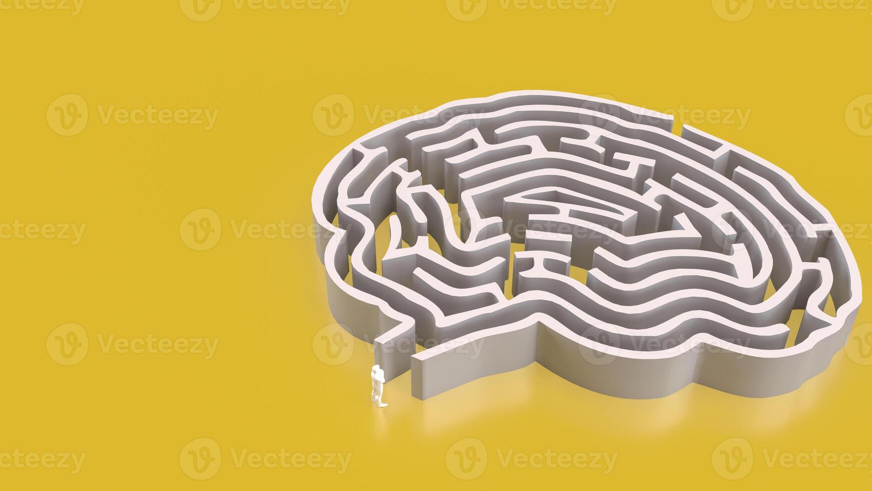 The White Brain maze on Yellow background for sci or creative concept 3d rendering. photo