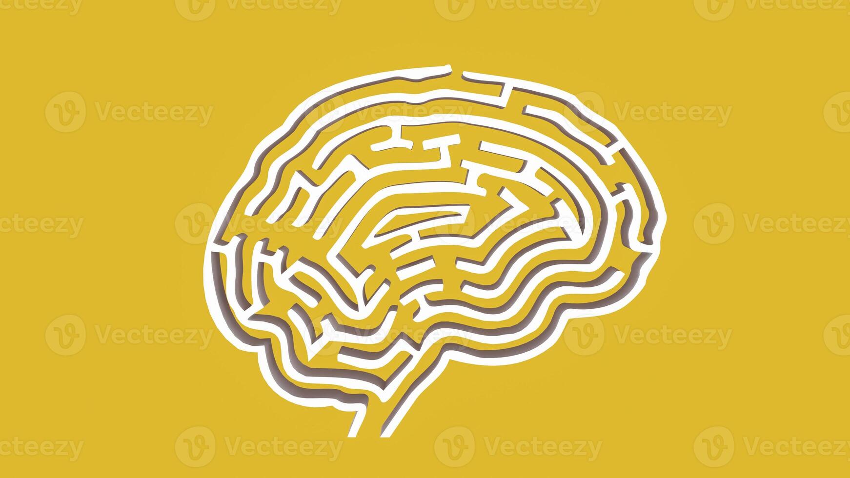 The White Brain maze on Yellow background for sci or creative concept 3d rendering. photo