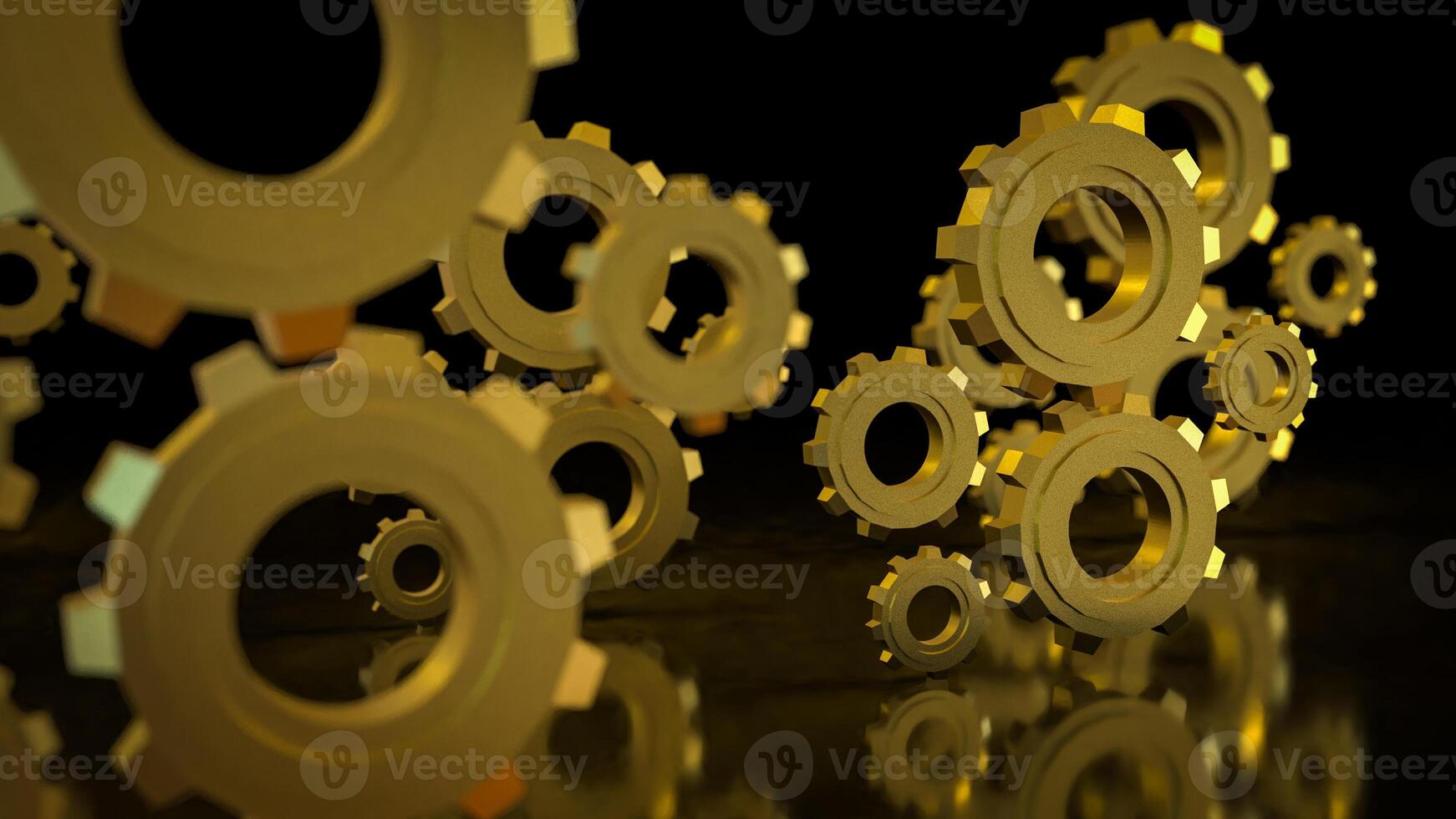 The Gold gear in Black Background for technology or Abstract concept 3d rendering. photo