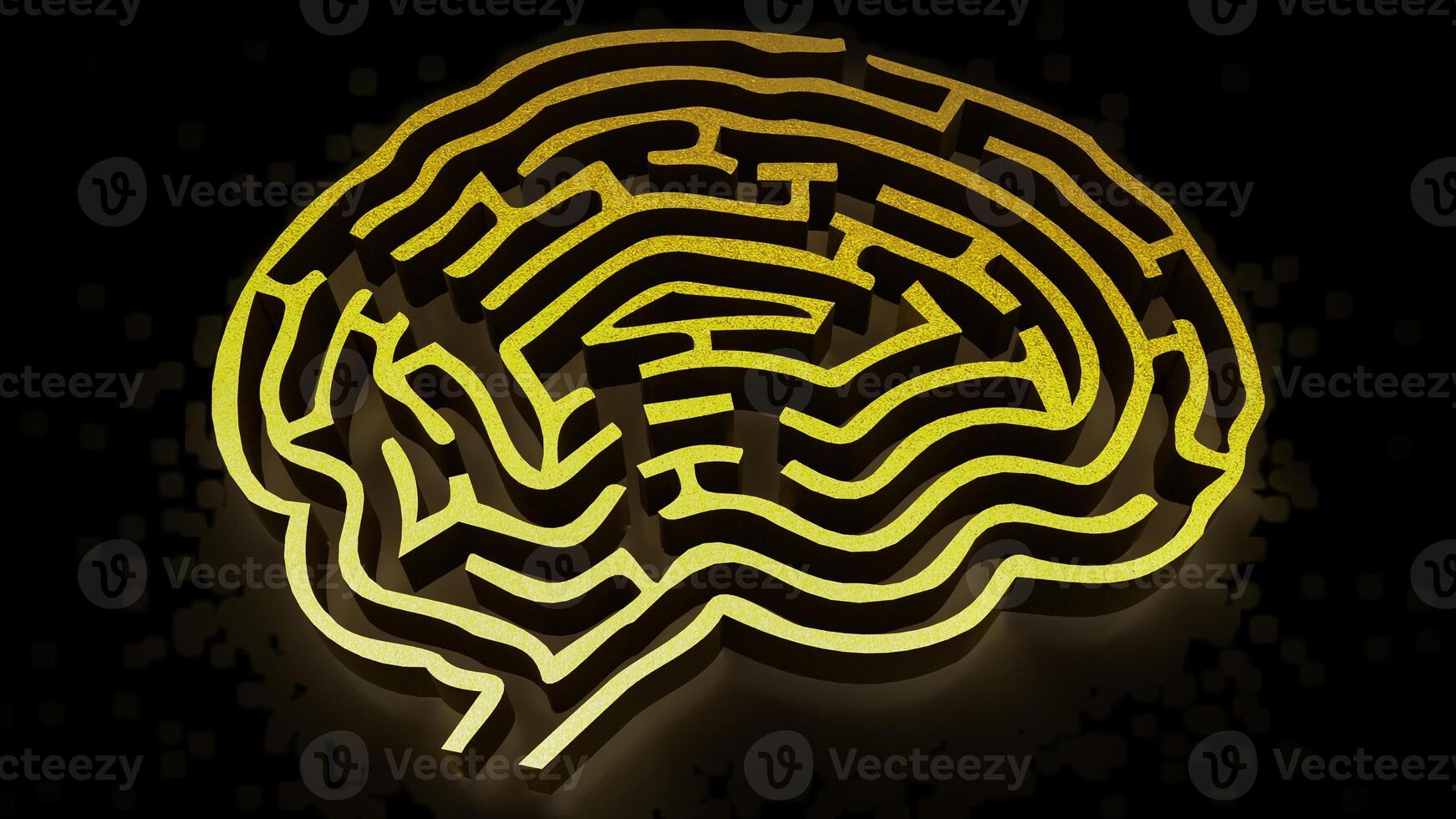The Gold Brain maze on Black background for sci or creative concept 3d rendering. photo