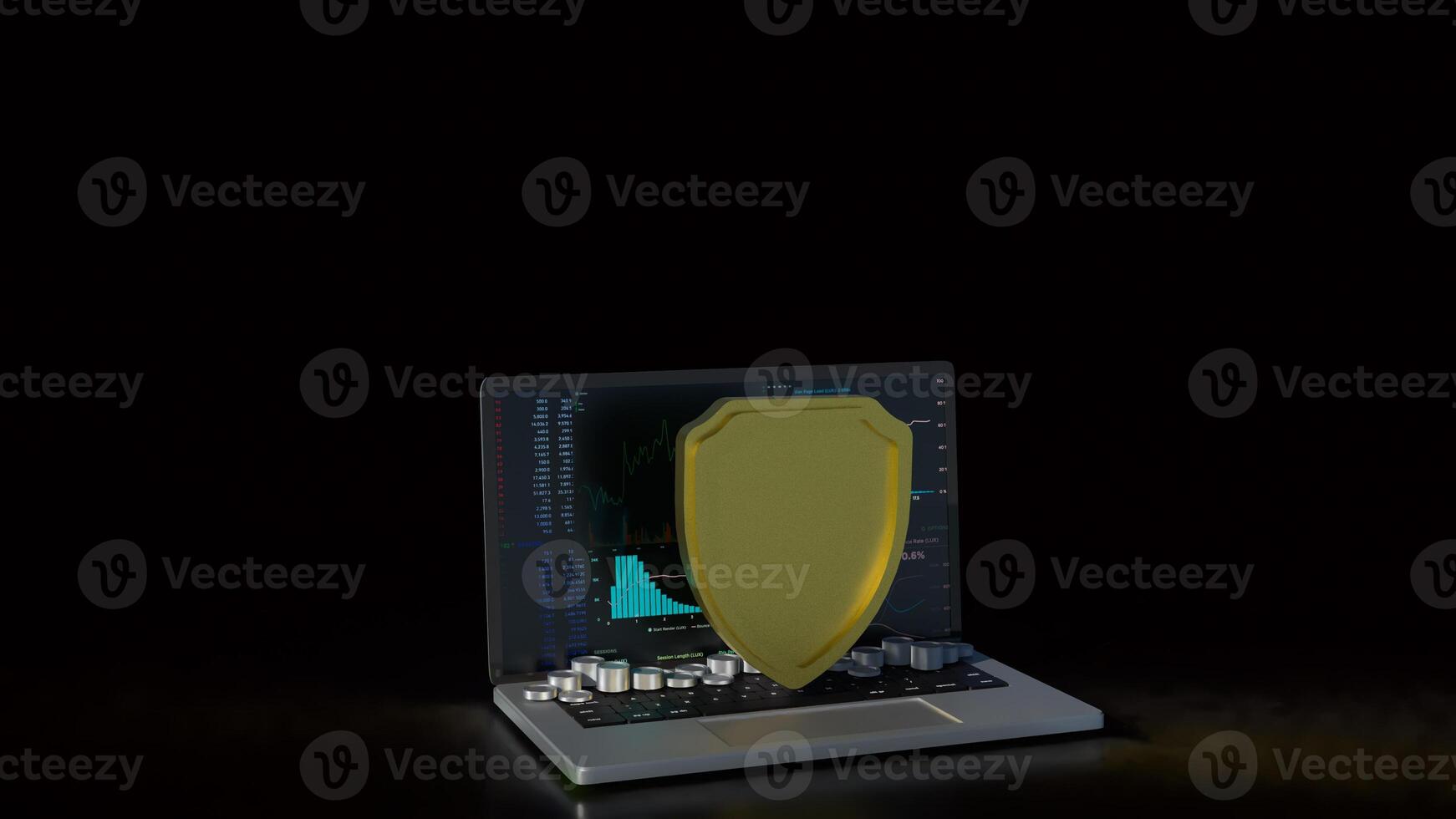 The notebook and shield for cyber security concept 3d rendering. photo