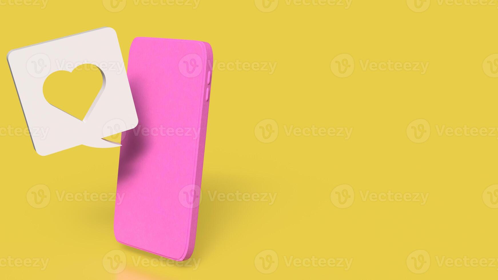 The pink mobile and heart icon on yellow background for love applications concept 3d rendering. photo