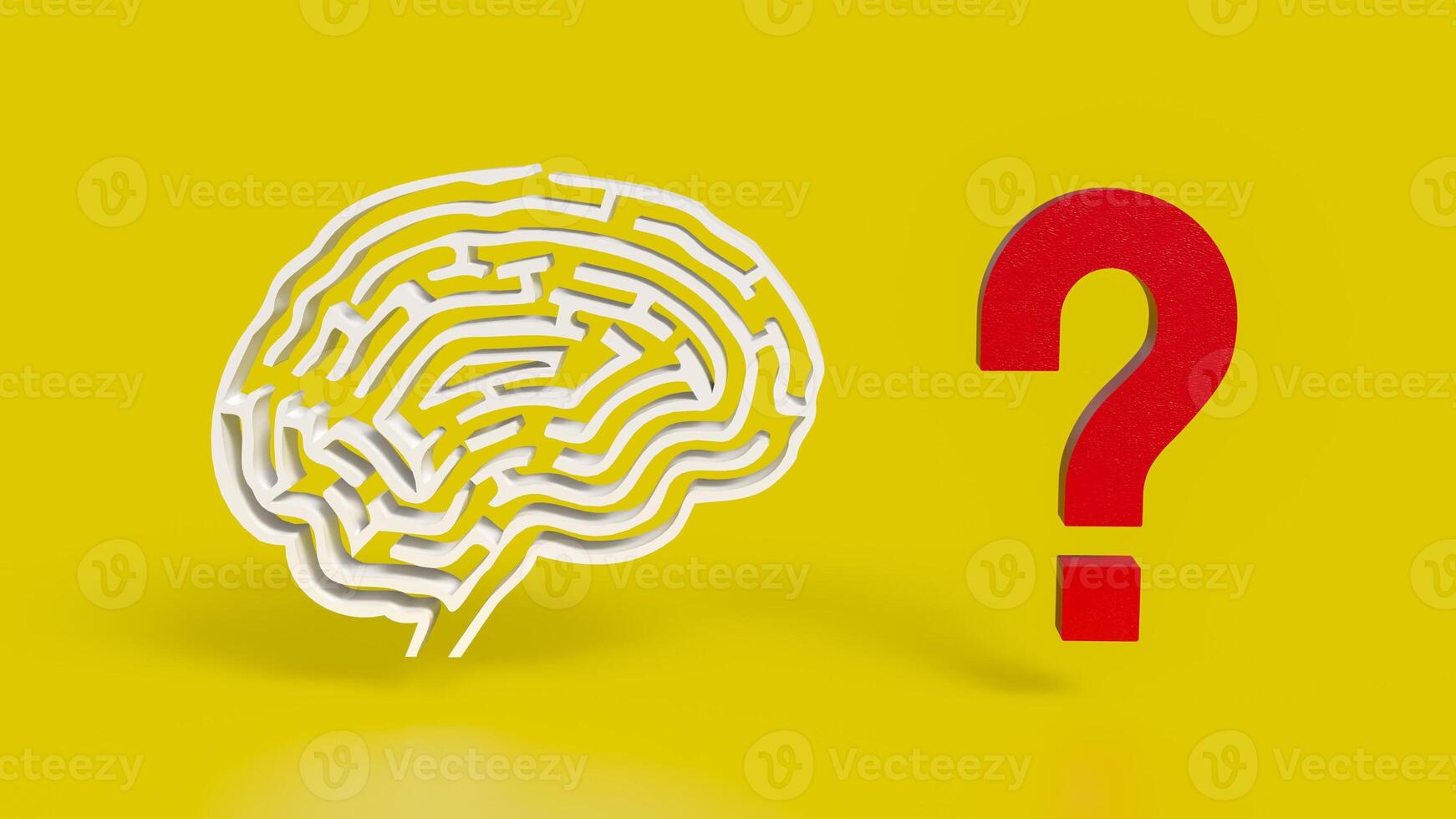 The White Brain maze and question mark for sci or creative concept 3d rendering. photo