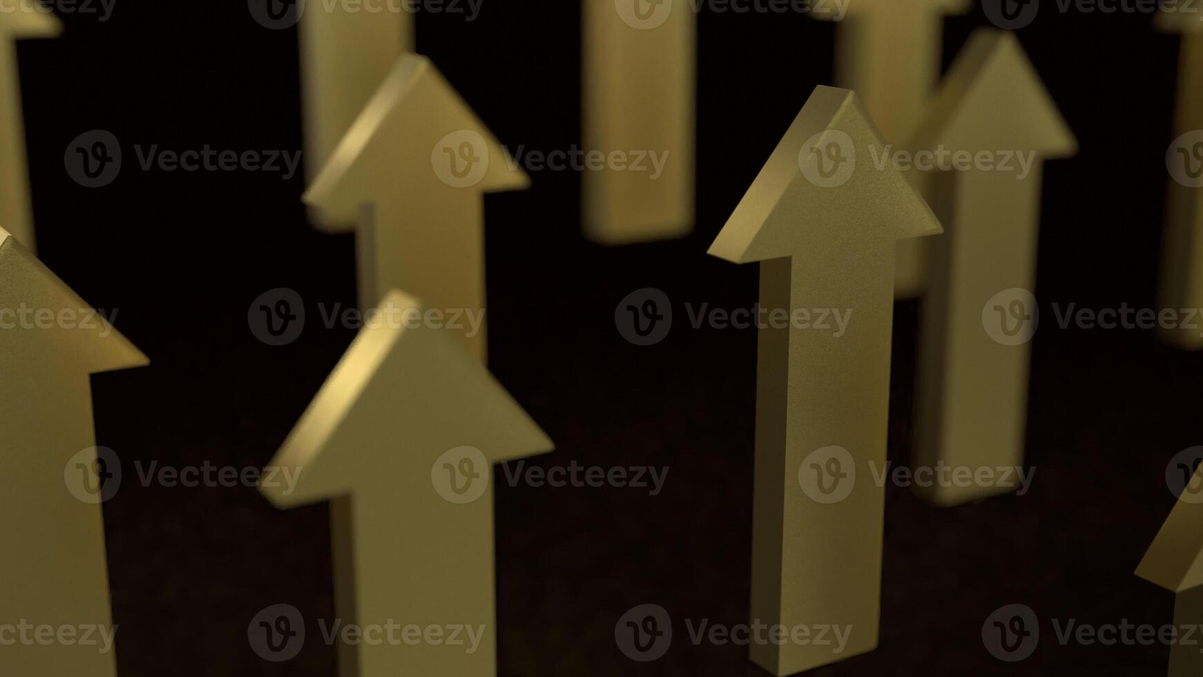 The gold arrow up on black background 3d rendering. photo