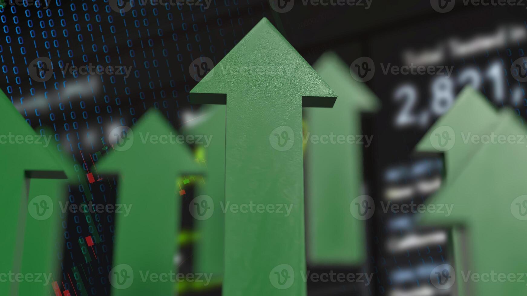 The Green arrow up on Business background 3d rendering. photo
