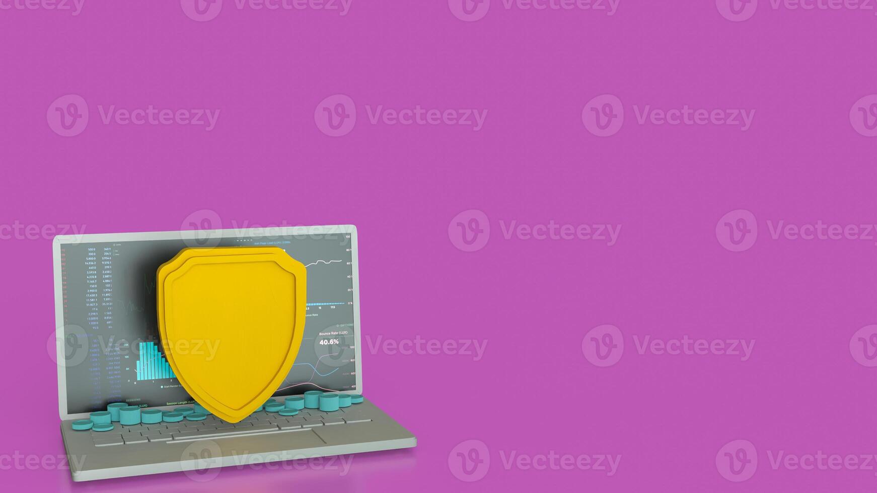 The notebook and shield for cyber security concept 3d rendering. photo