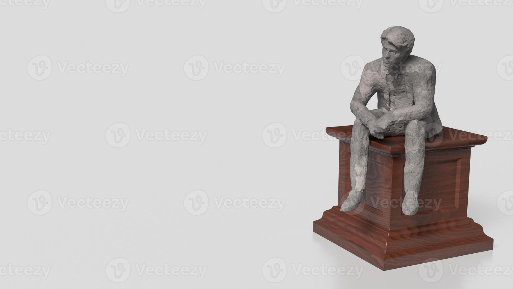 The Business man siting on wood podium for Thinking concept 3d rendering. photo