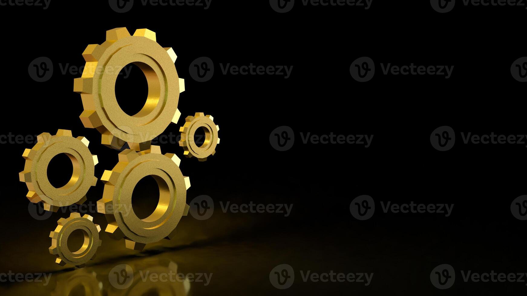 The Gold gear in Black Background for technology or Abstract concept 3d rendering. photo