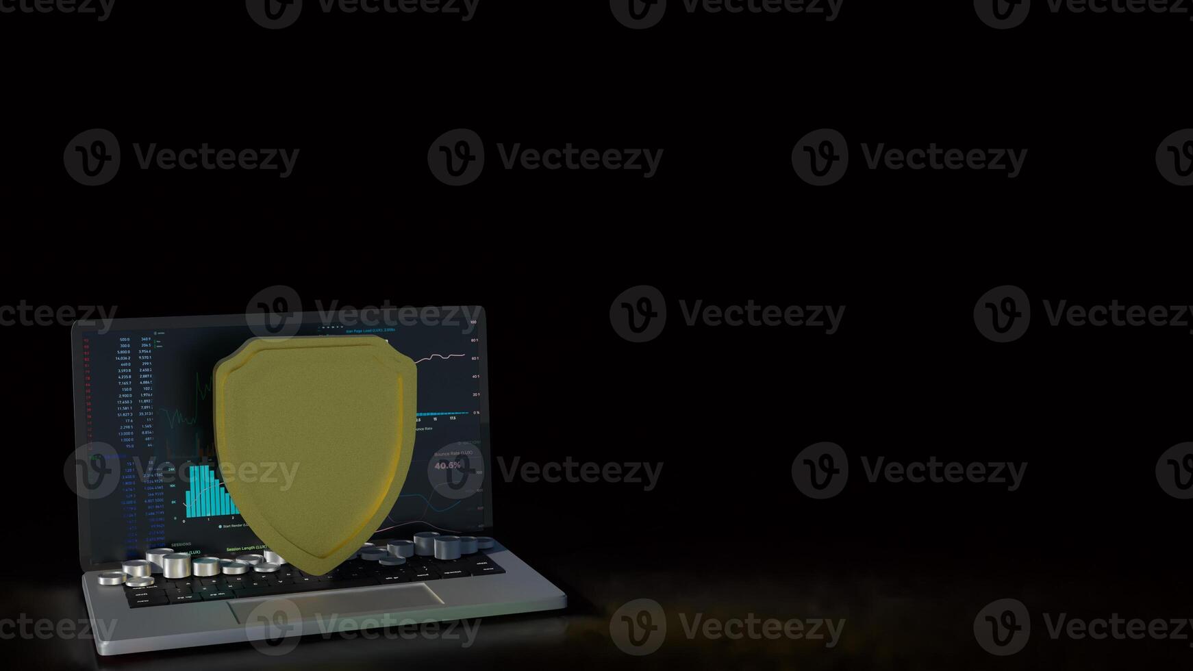 The notebook and shield for cyber security concept 3d rendering. photo