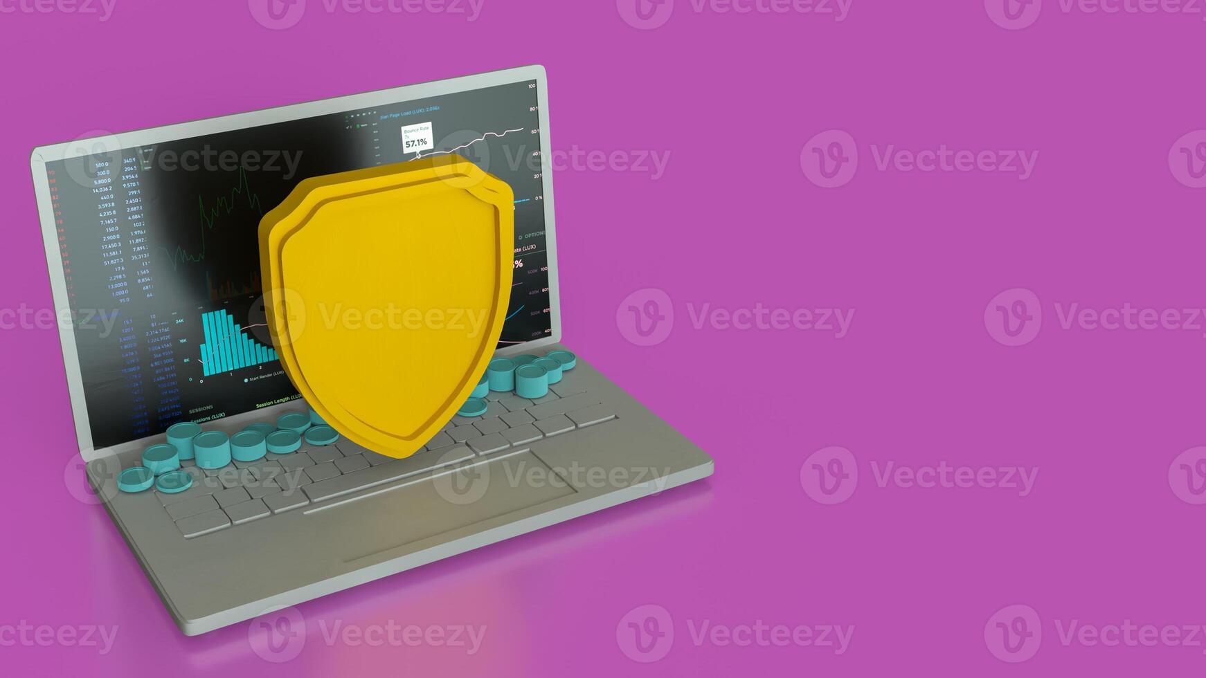The notebook and shield for cyber security concept 3d rendering. photo