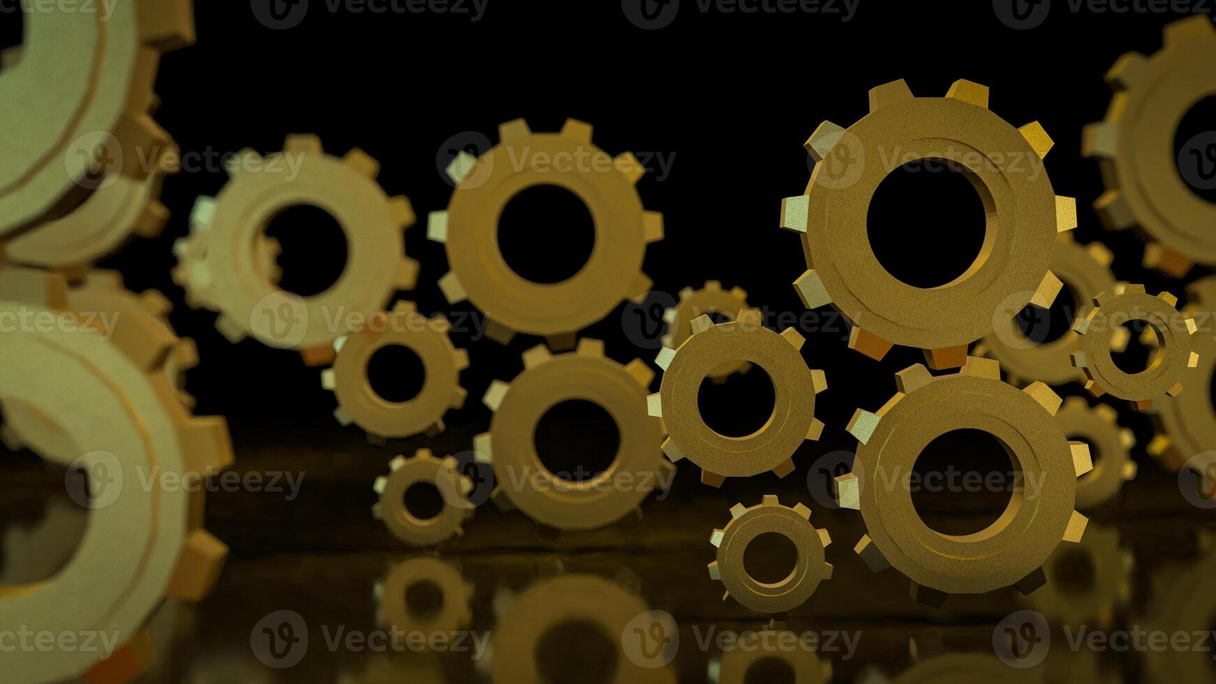 The Gold gear in Black Background for technology or Abstract concept 3d rendering. photo