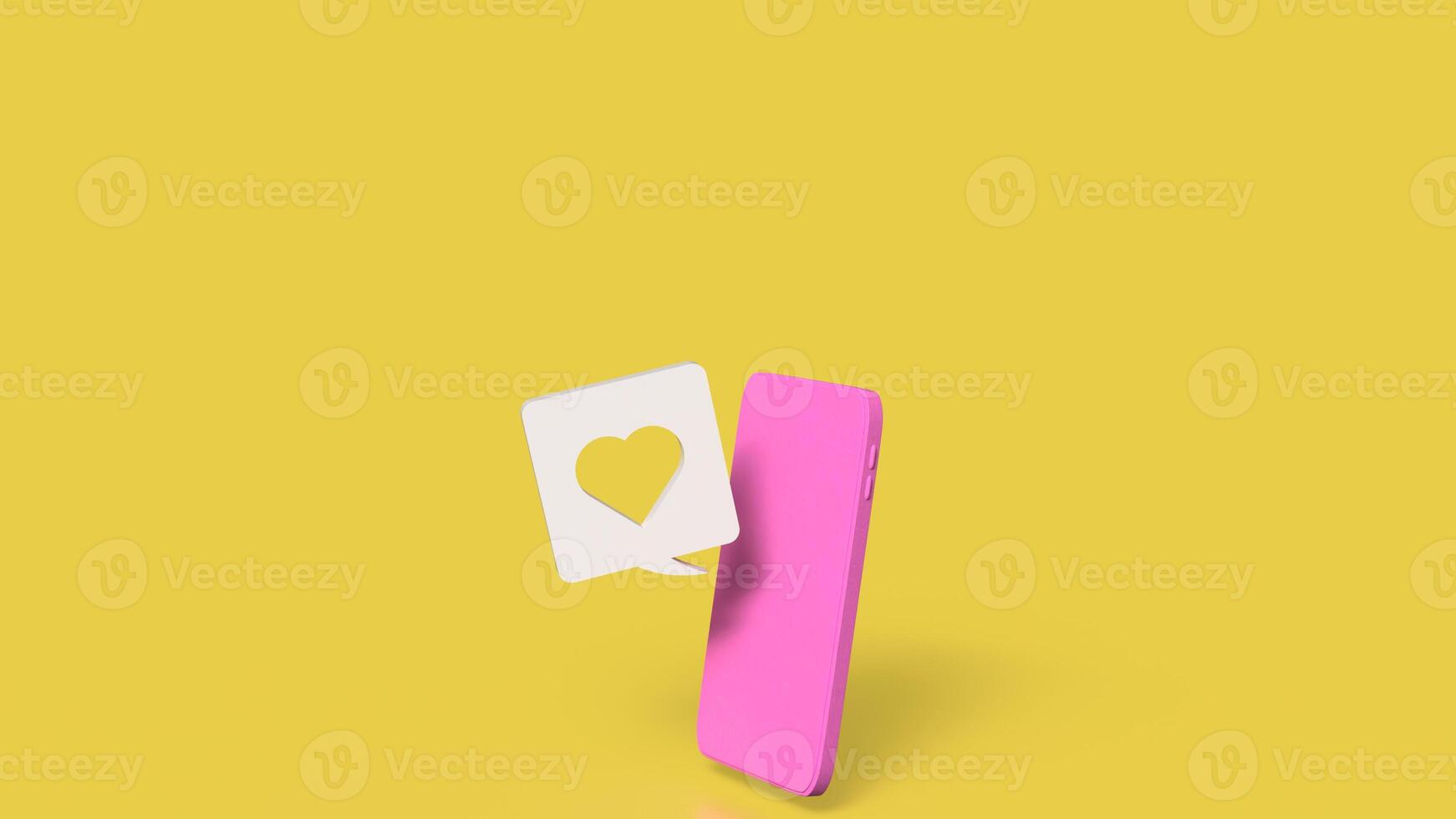 The pink mobile and heart icon on yellow background for love applications concept 3d rendering. photo
