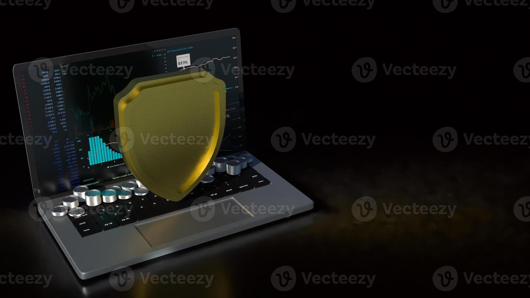 The notebook and shield for cyber security concept 3d rendering. photo
