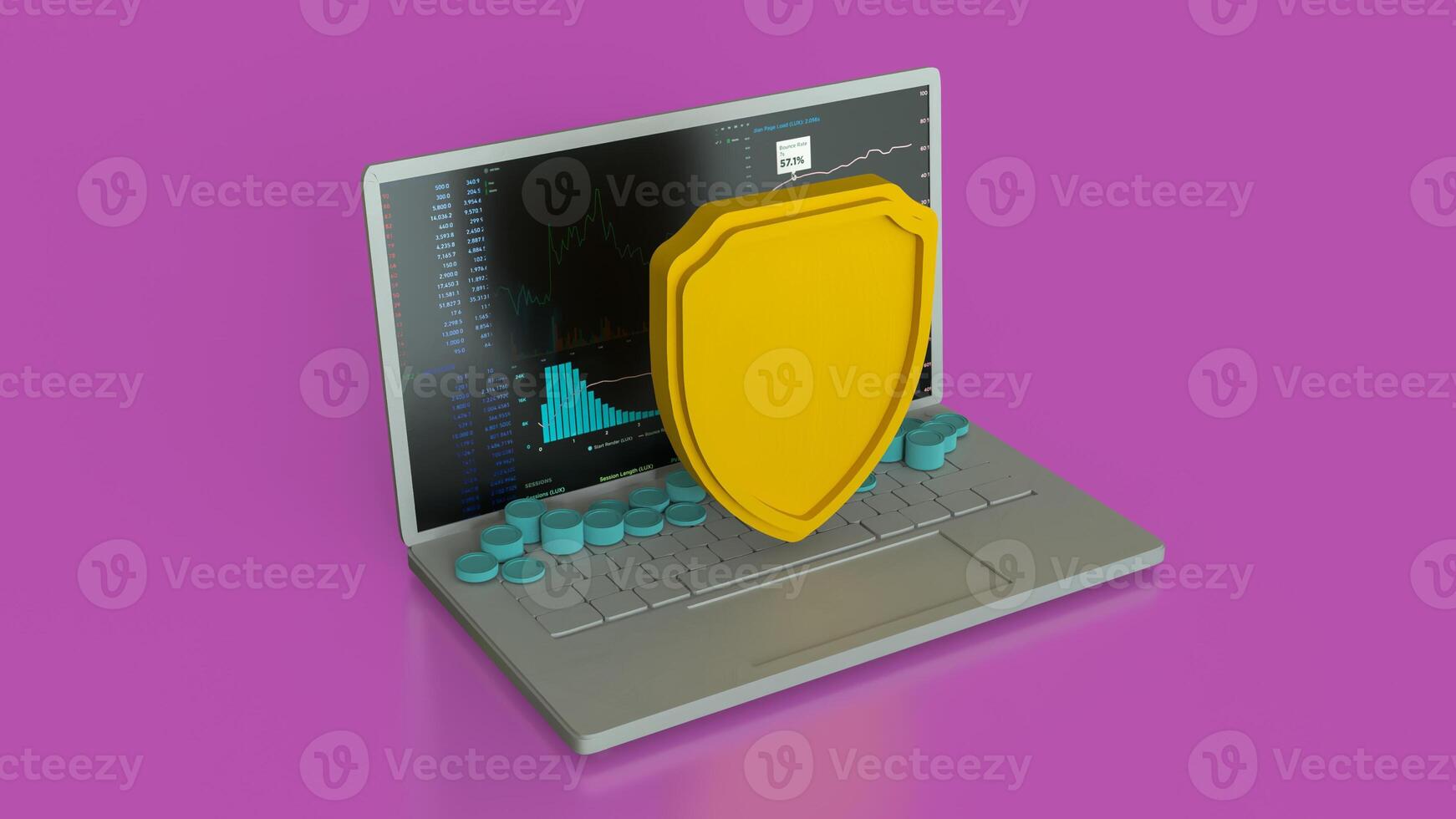 The notebook and shield for cyber security concept 3d rendering. photo