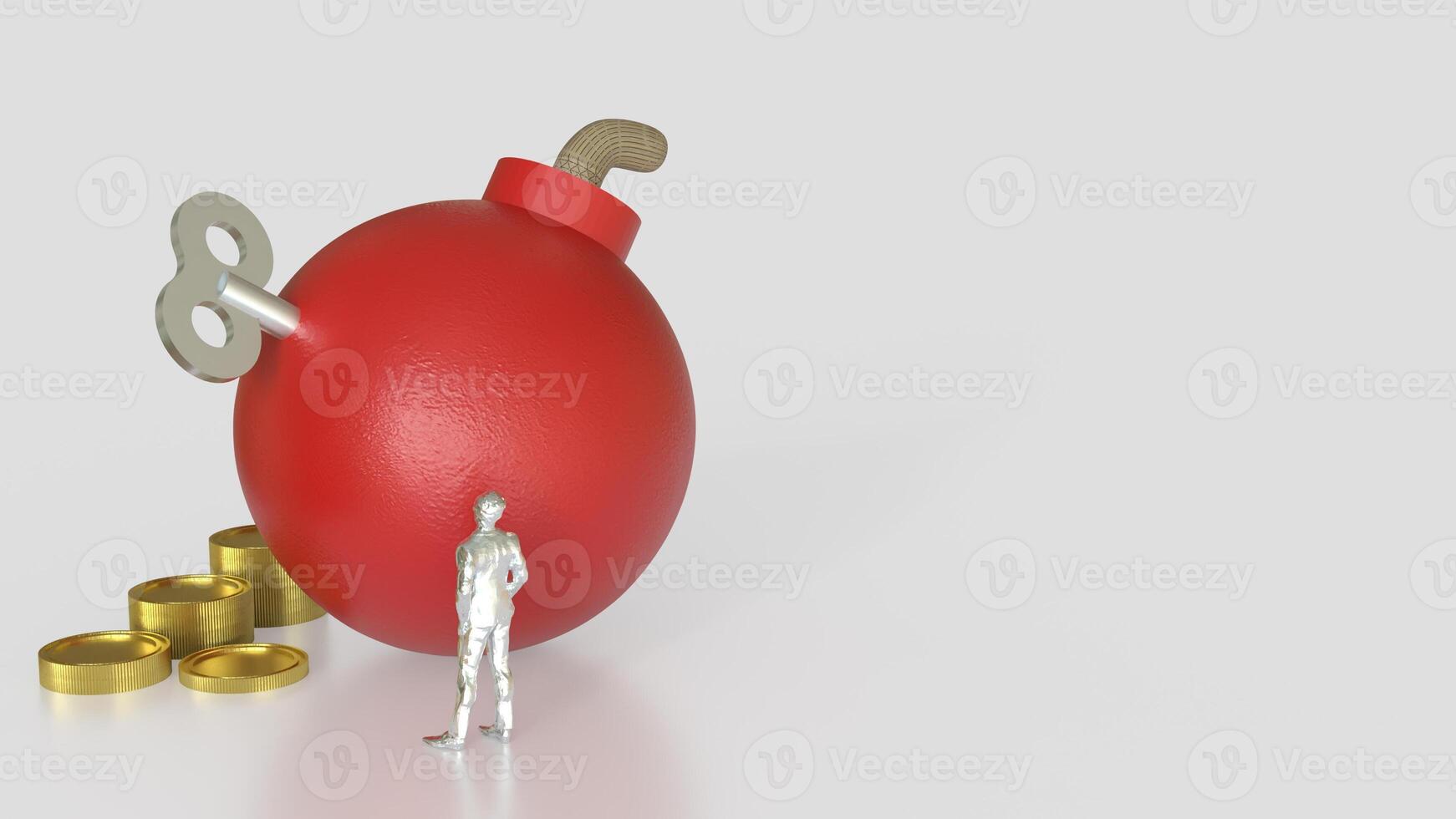 The Red Bomb wind up and coins for Business concept 3d rendering. photo