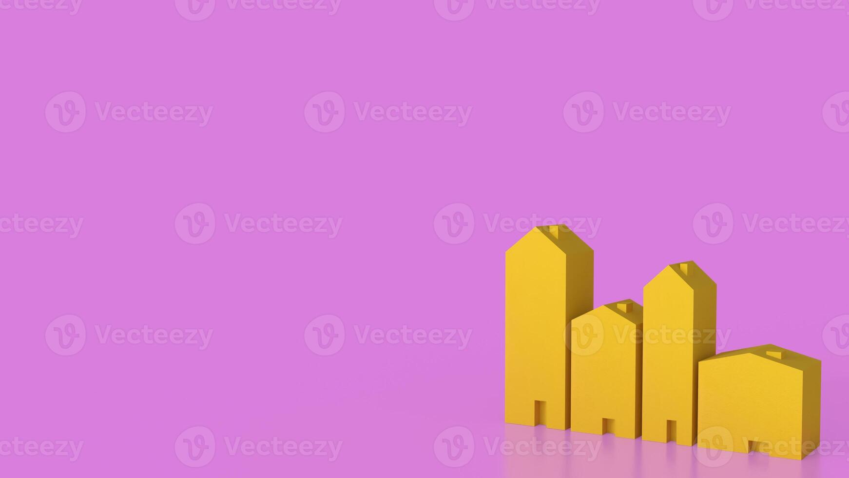 The yellow house on pink background for property or building concept 3d rendering. photo