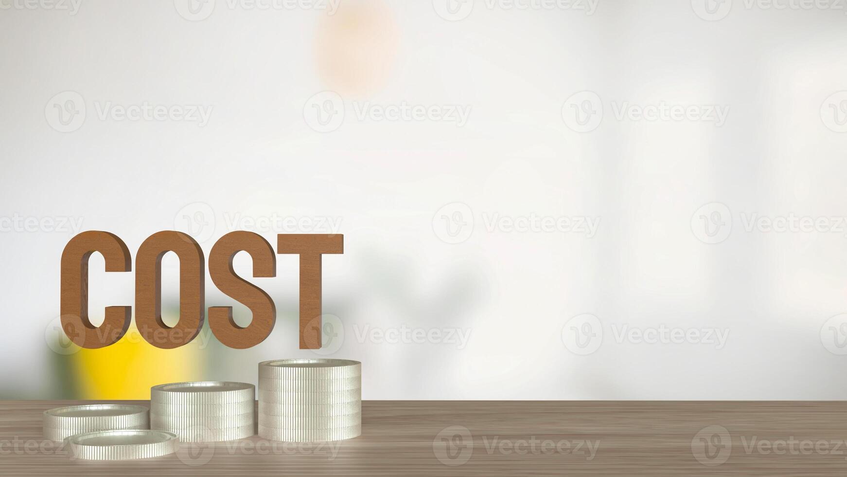 The Cost text and coins for Business concept 3d rendering. photo