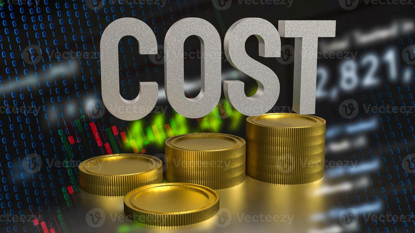 The Cost text and coins for Business concept 3d rendering. photo