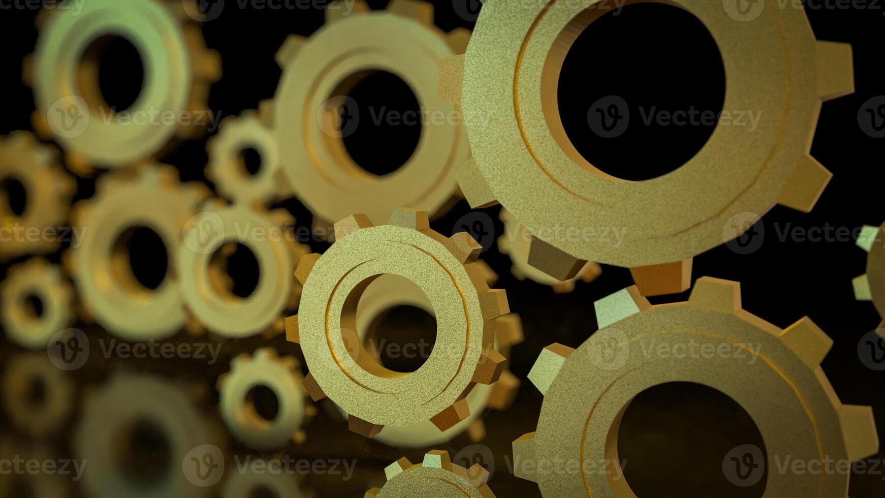 The Gold gear in Black Background for technology or Abstract concept 3d rendering. photo