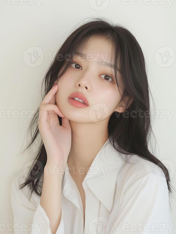 A woman with long black hair posing for a photo