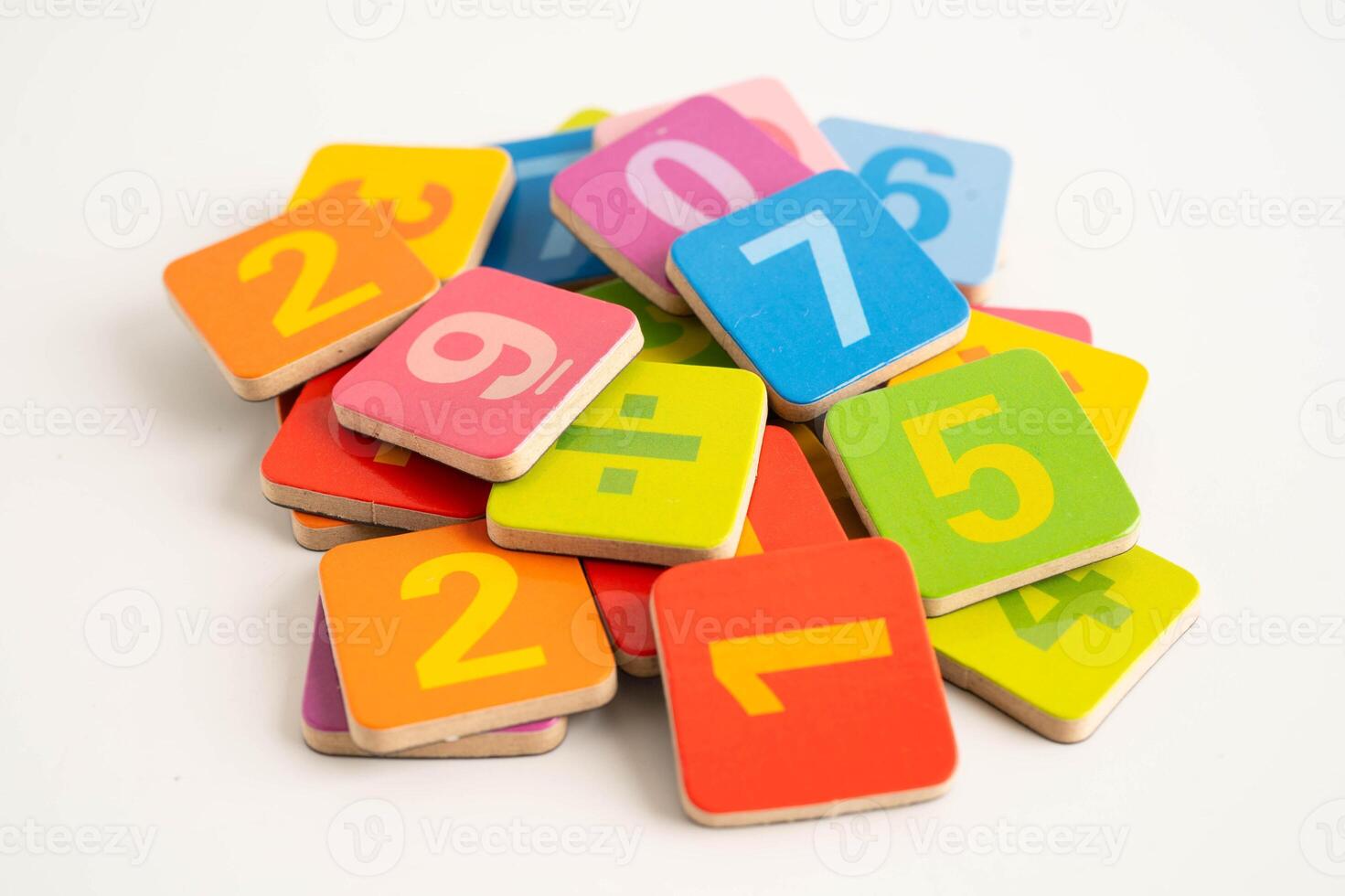 Number wood block cubes for learning Mathematic, education math concept. photo