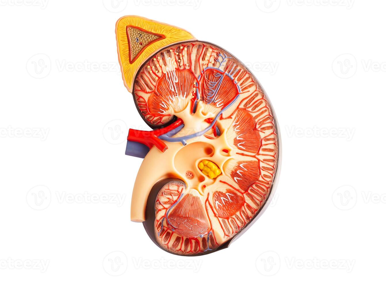 Kidney model isolated on white background with clipping path. Chronic kidney disease, treatment urinary system, urology, Estimated glomerular filtration rate eGFR. photo