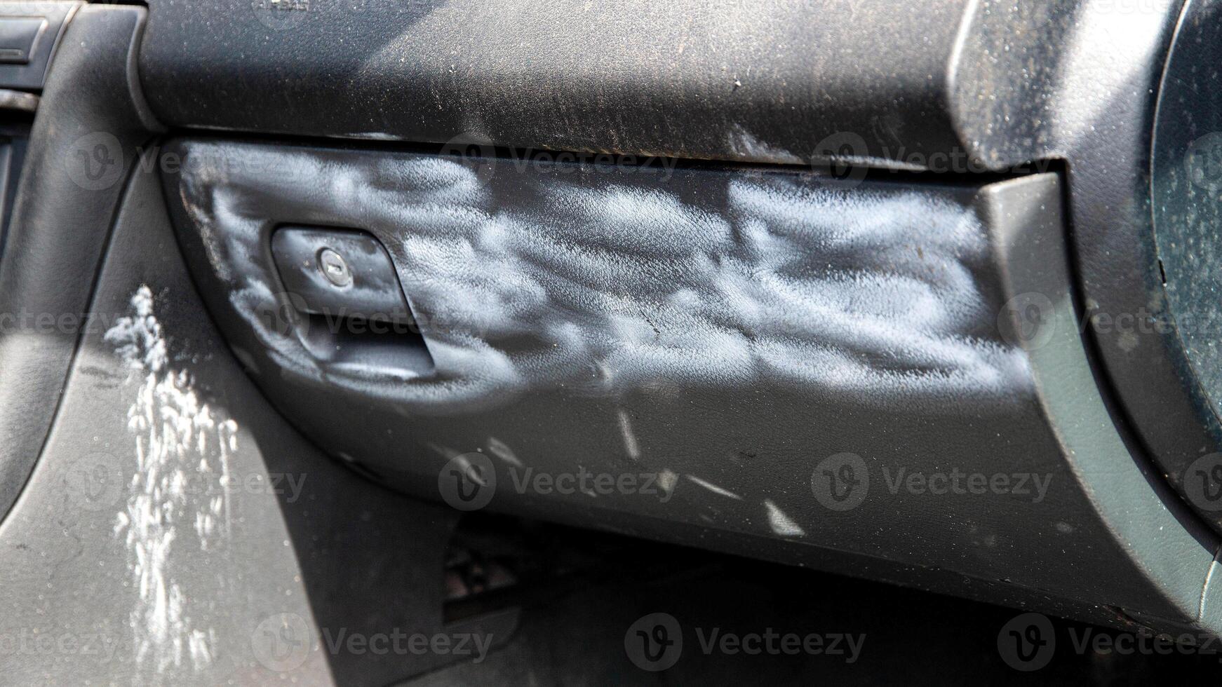 Fingerprints on the glove box in the car. Investigation of theft and theft of a car. photo