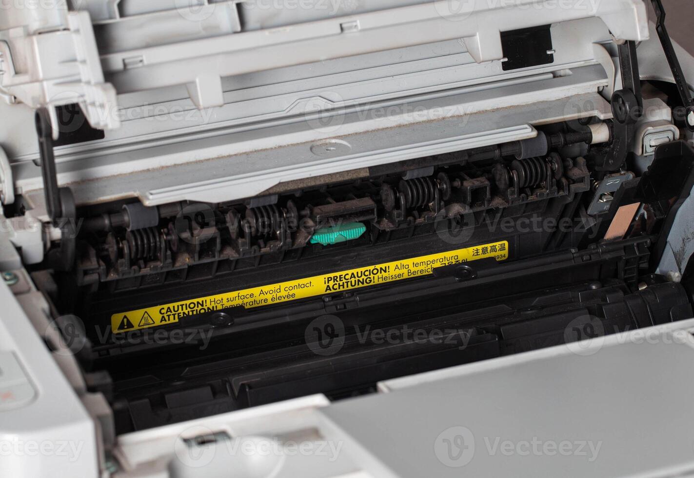 Toner cartridge in a laser printer. Servicing and Troubleshooting the Laser Printer. Close-up photo