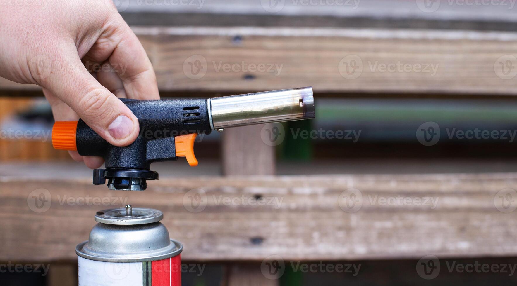 Modern piezo burner for a gas cylinder, industry. Copy space for text photo