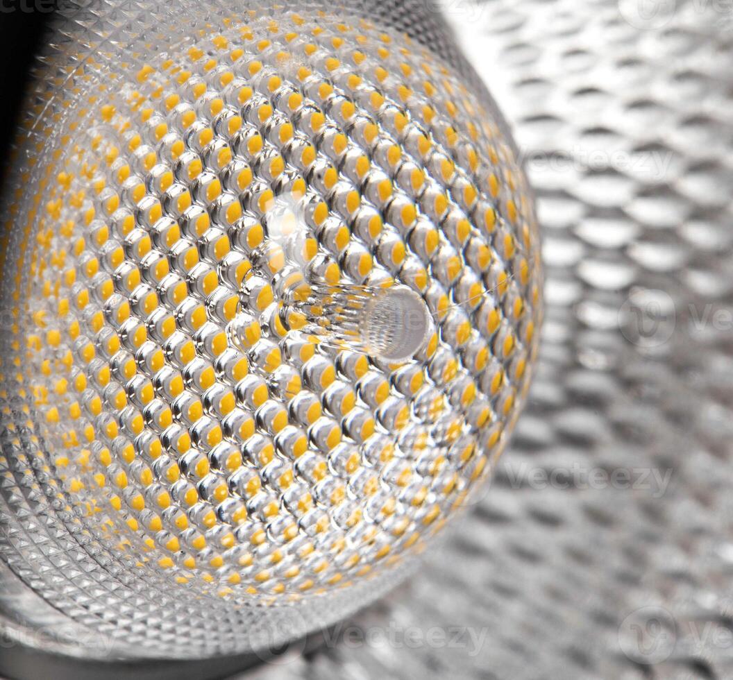 Modern LED matrix lamp, reflector for light. Macro photo