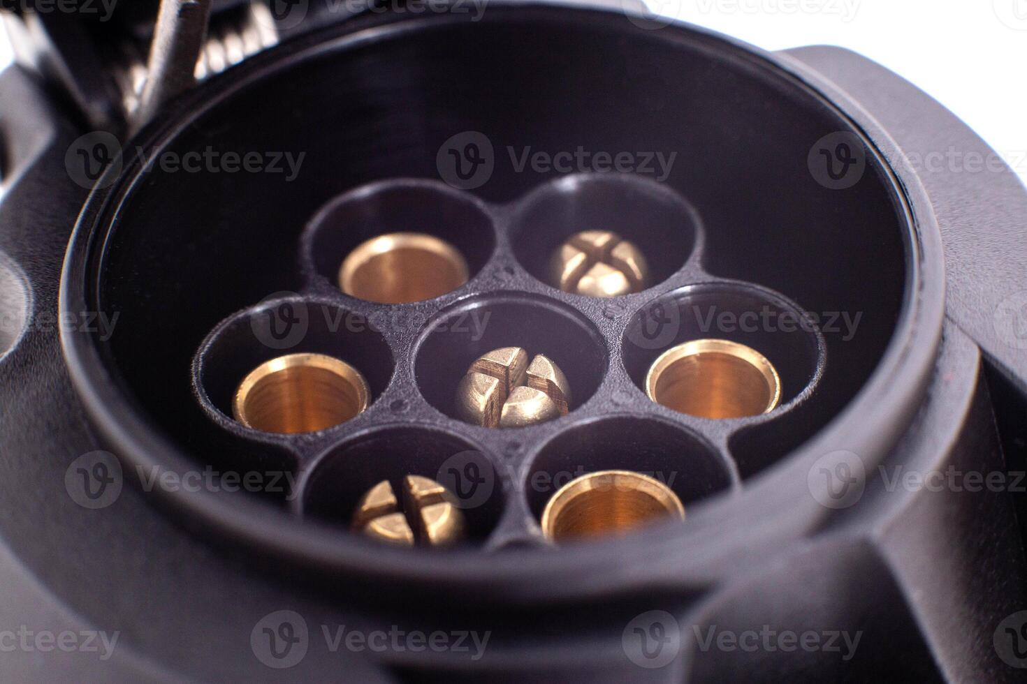 Trailer car electrical outlet with 7 contacts, closeup photo