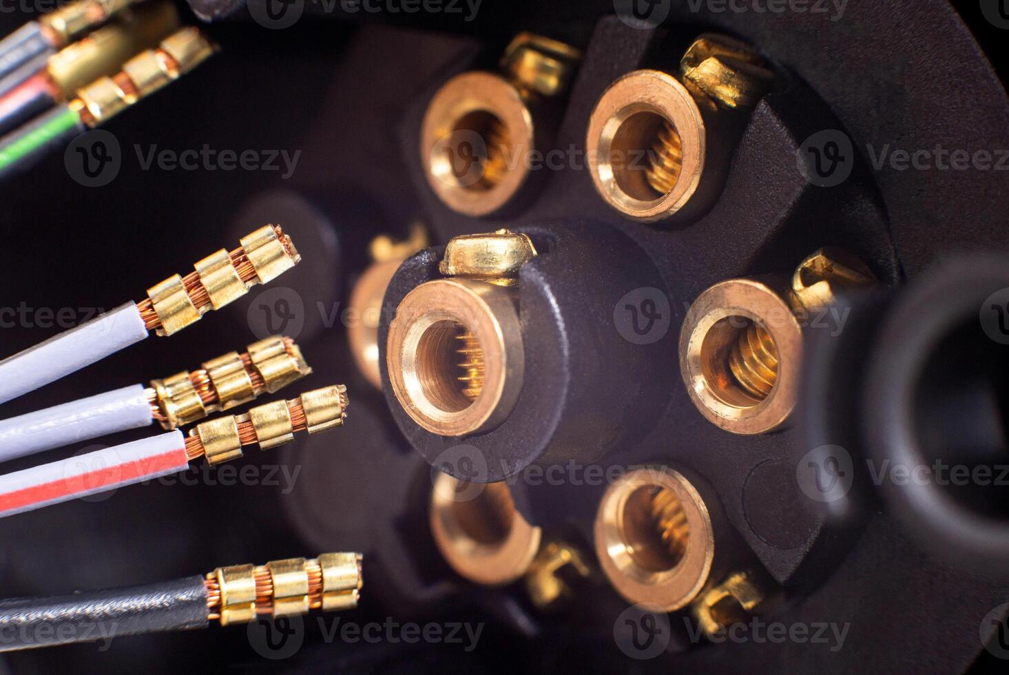 Trailer car electrical outlet with 7 contacts, closeup photo