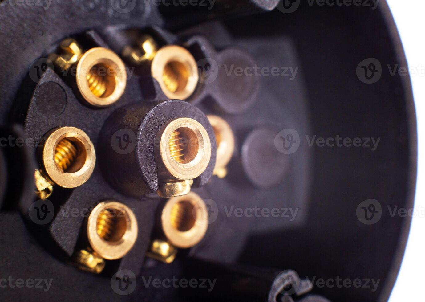 Trailer car electrical outlet with 7 contacts, closeup photo