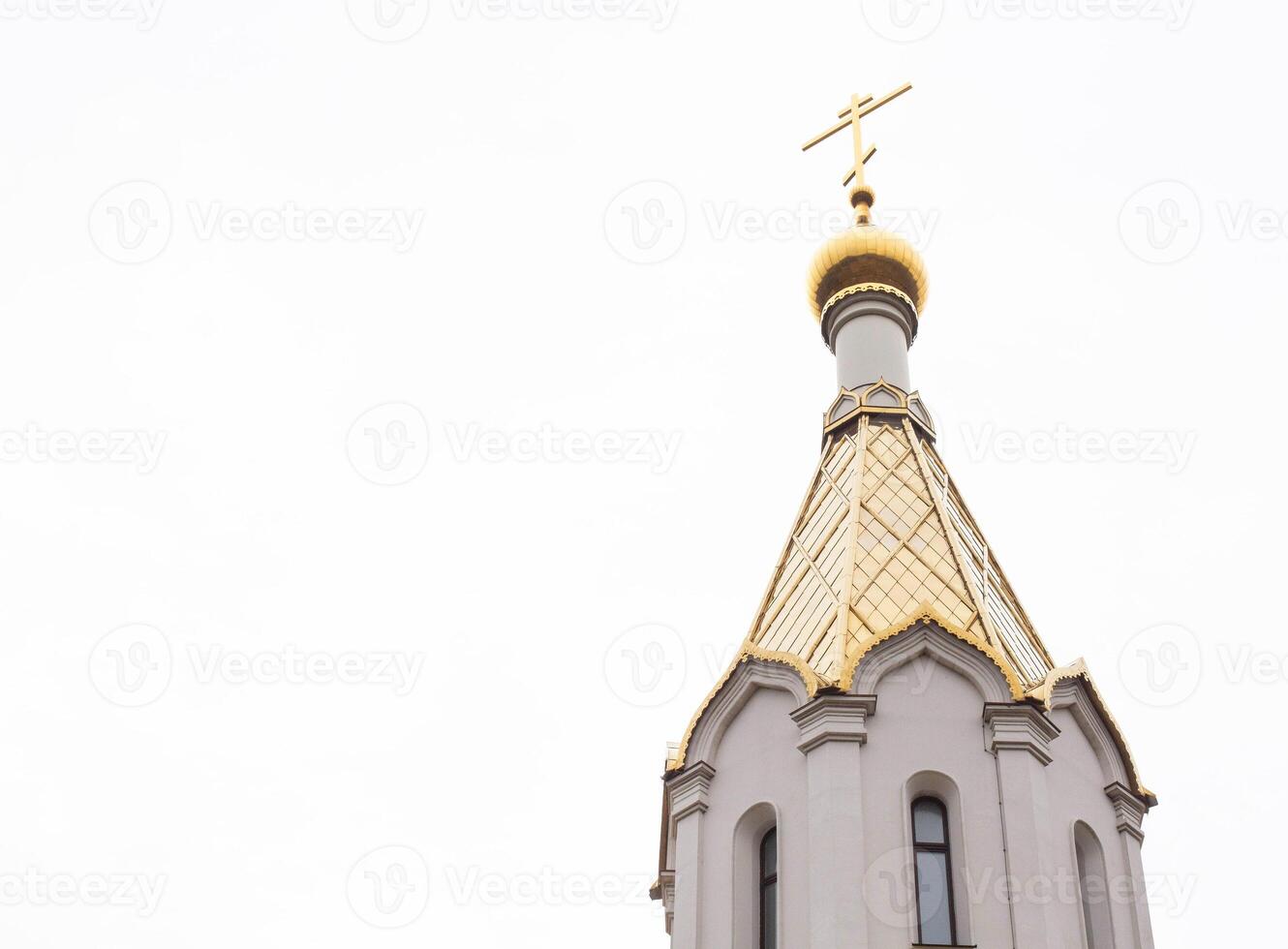 Beautiful design elements in a church, golden vaults and white walls, background photo