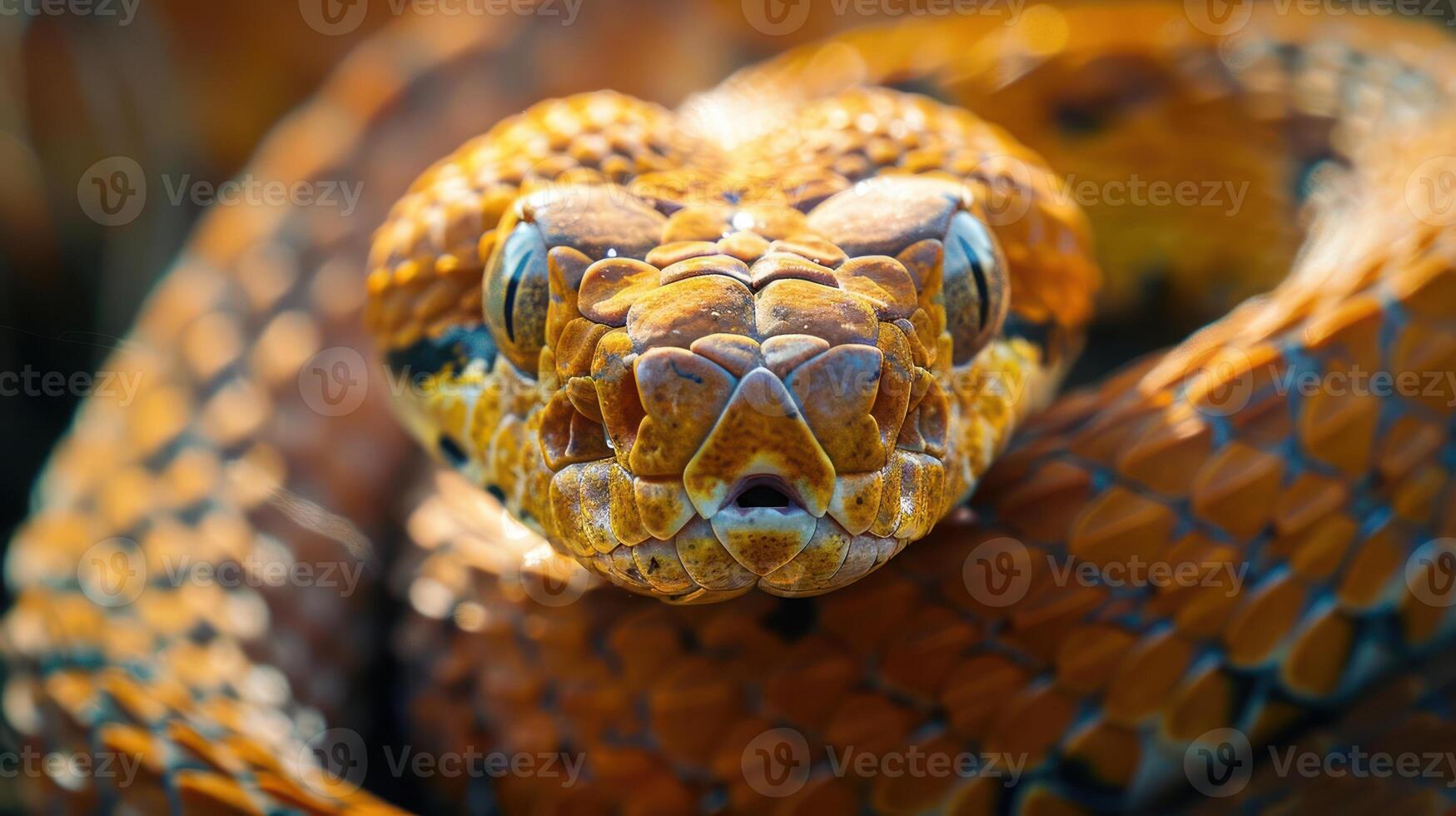 Venomous snake with a red rattle and copper scales. photo