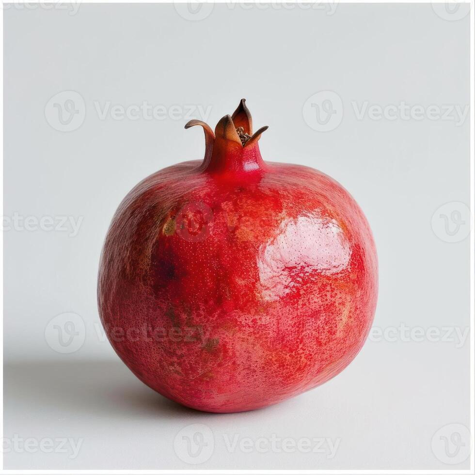 A large red fruit with a dimpled top, possibly on display for sale or consumption. photo