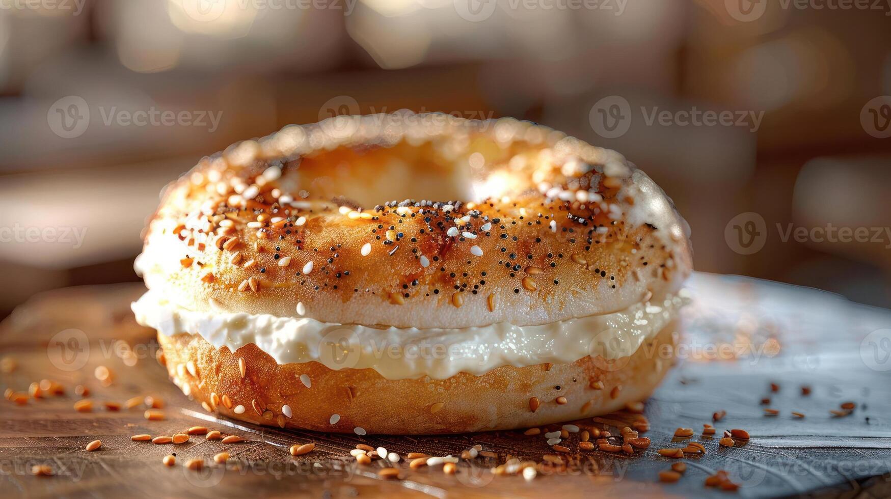 Freshly made gourmet donuts are displayed on the counter with a variety of toppings and icings, emphasizing the artisan appeal. photo